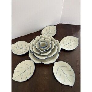 VTG HON Original Lotus Japanese Bowl Set With Matching Leaf Plates